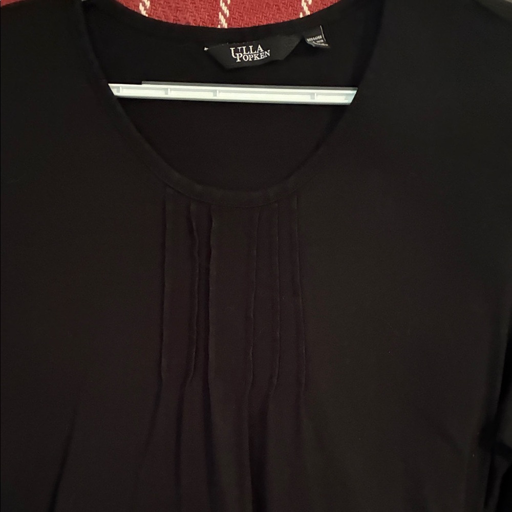 Ulla Popken Black Pleated Front Round Neck Tunic